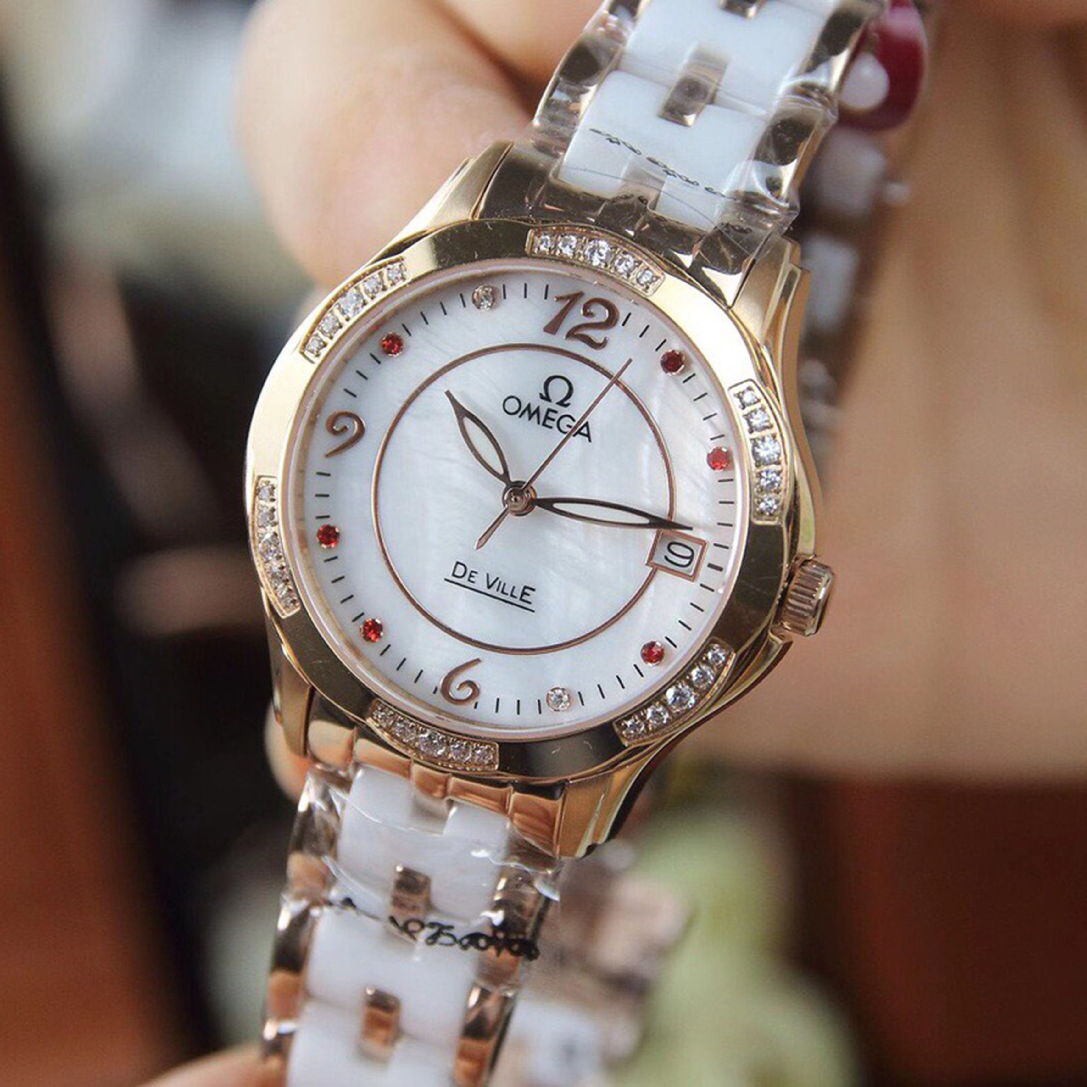 Omeg*—Elegant Ceramic Ladies' Watch