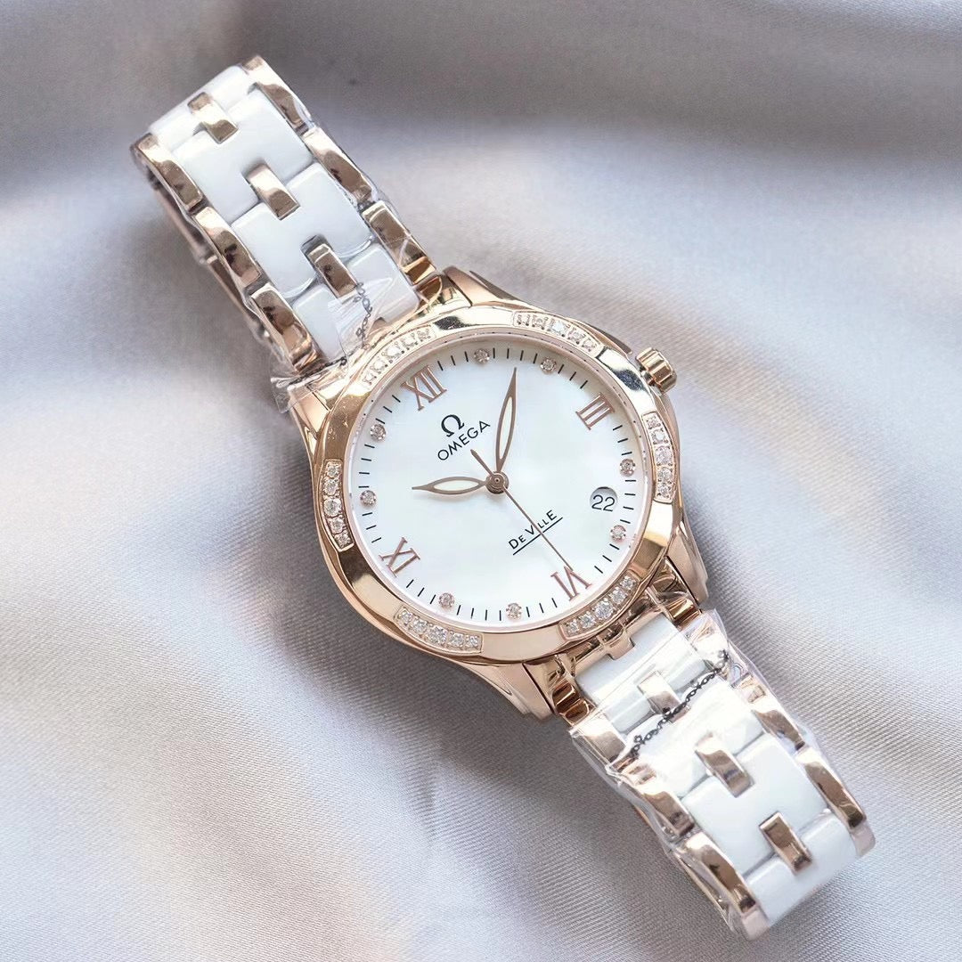 Omeg*—Elegant Ceramic Ladies' Watch