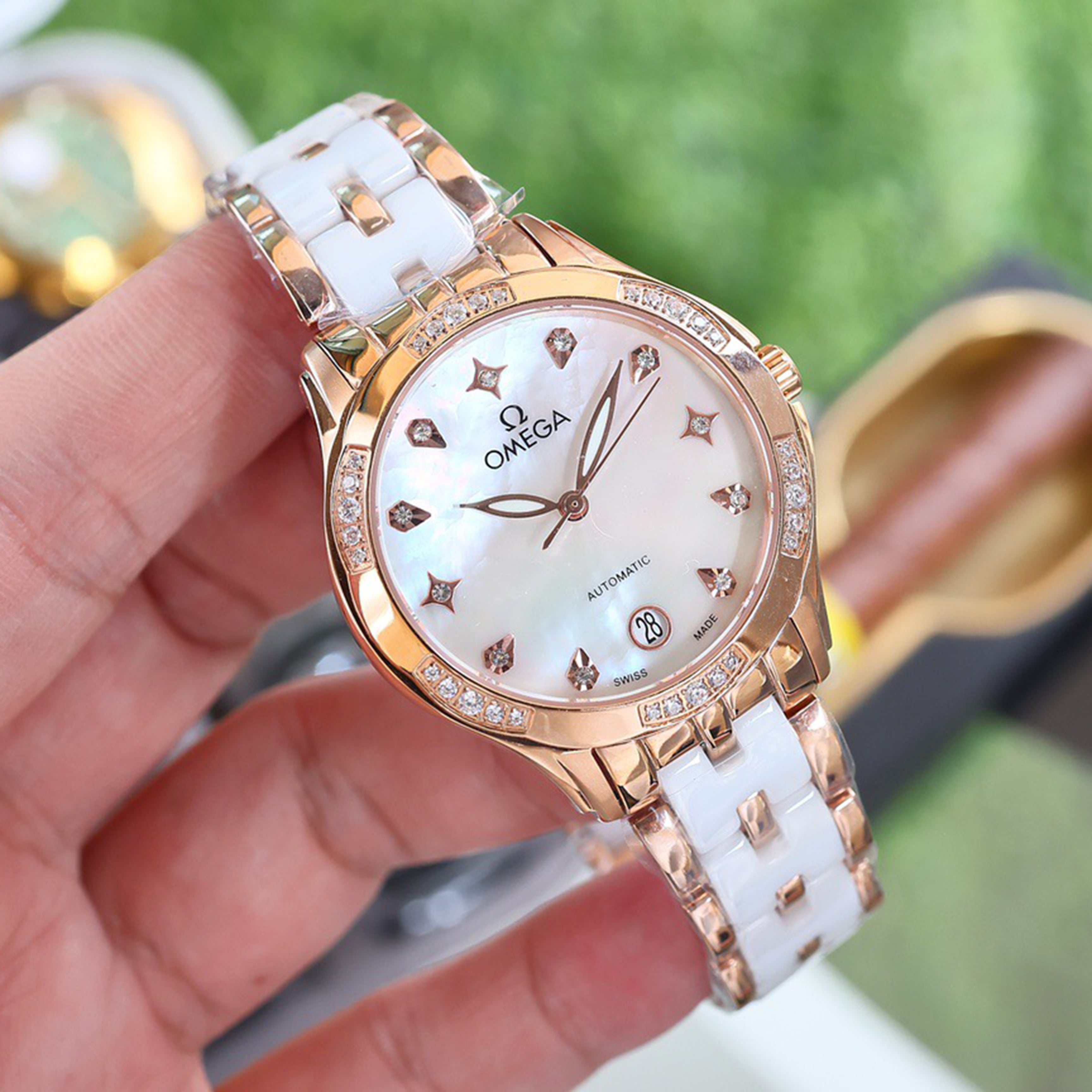 Omeg*—Elegant Ceramic Ladies' Watch