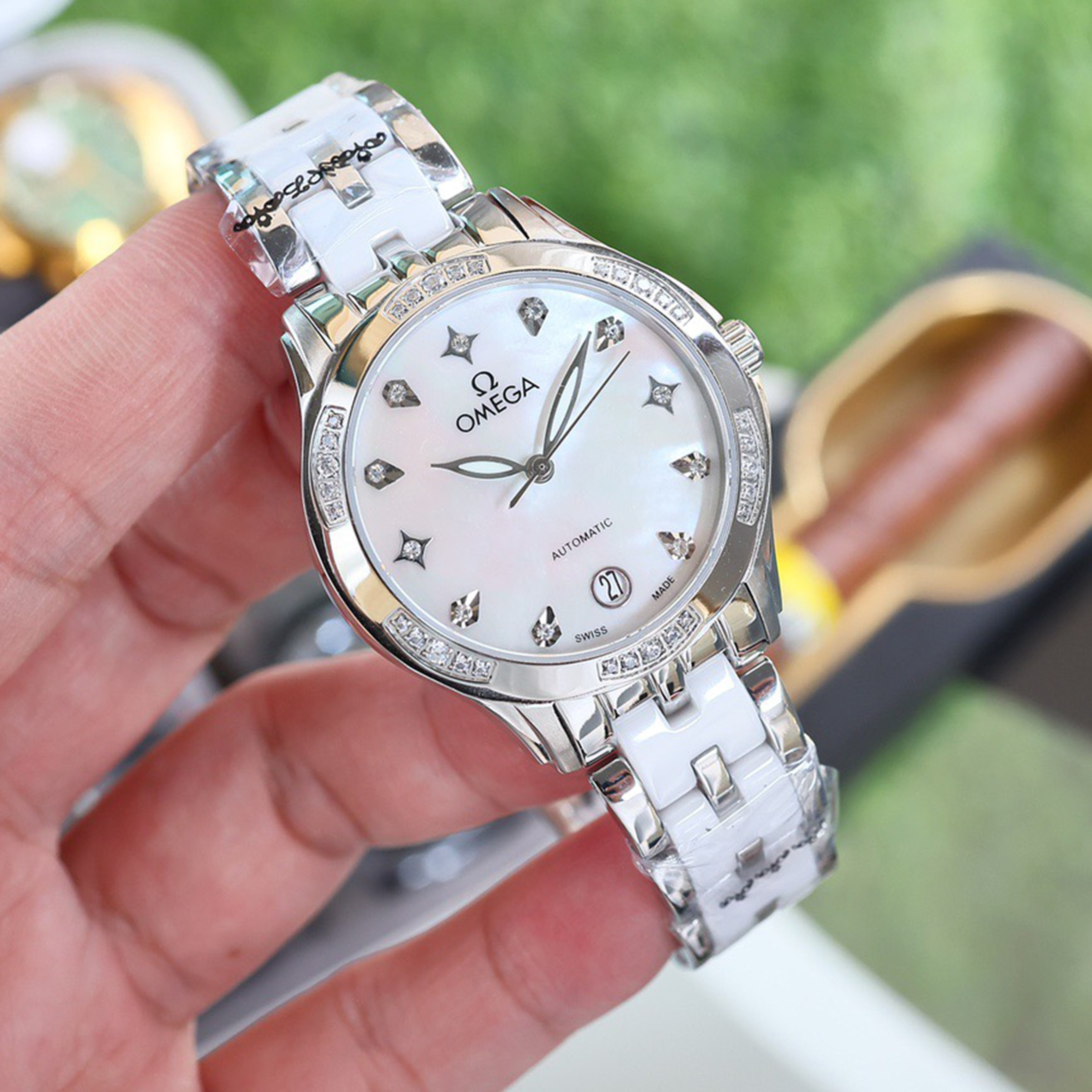Omeg*—Elegant Ceramic Ladies' Watch