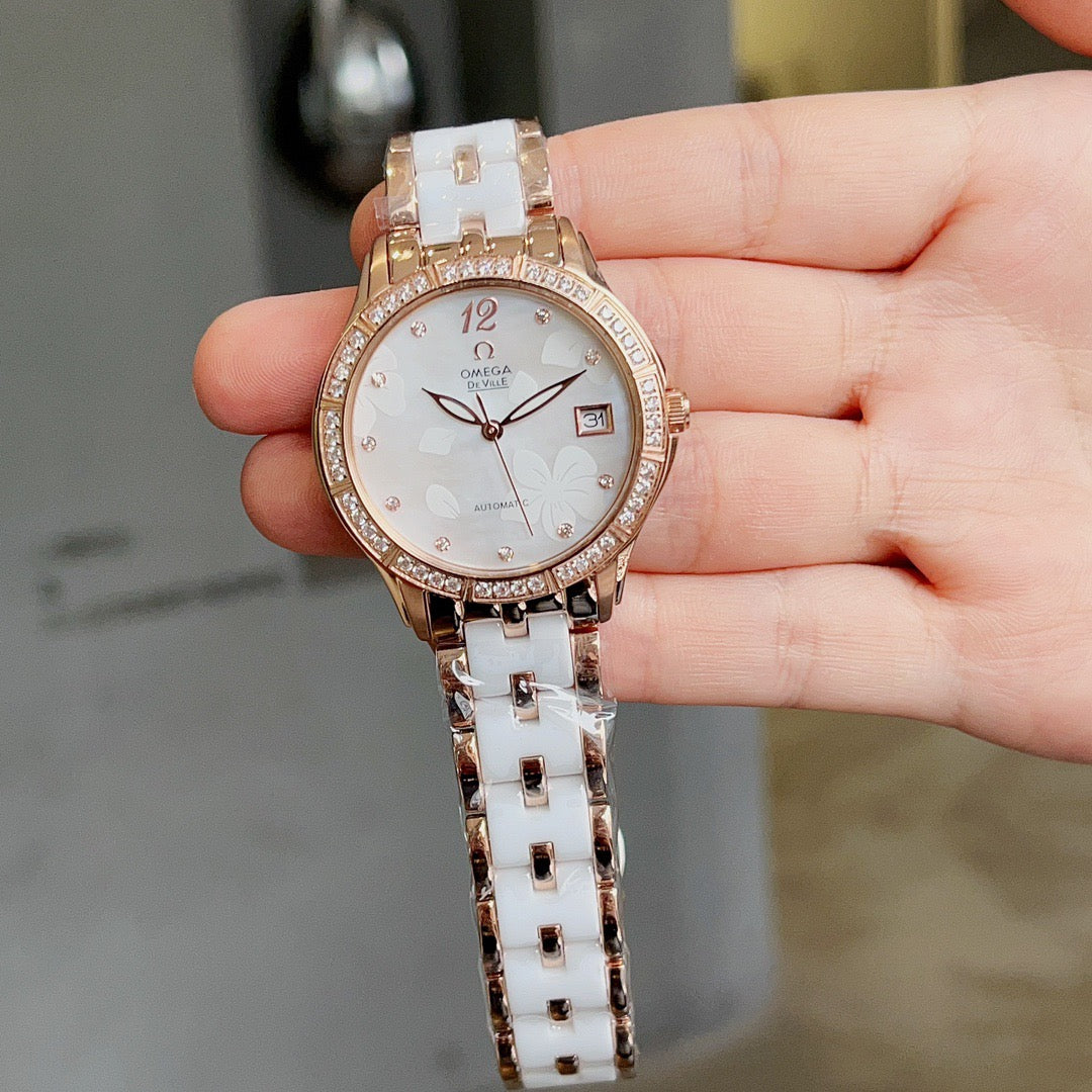 Omeg*—Elegant Ceramic Ladies' Watch